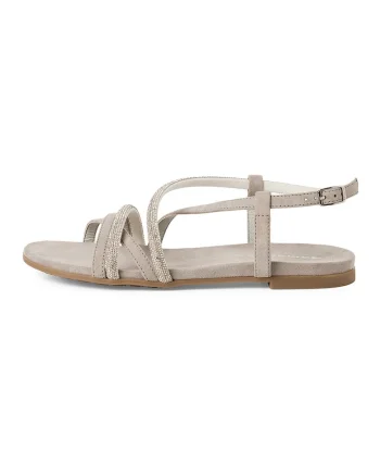 Sandale din piele si piele ecologica cu barete multiple, Gri deschis