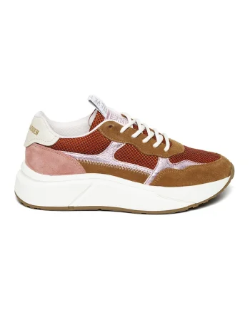 Pantofi sport wedge de piele ecologica, Rosu/Alb/Maro