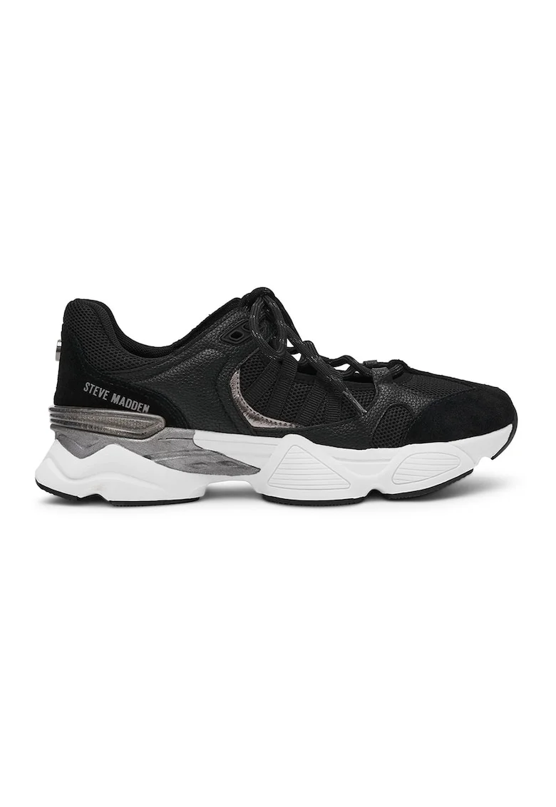 Pantofi sport demi-wedge cu garnituri de piele, Negru,