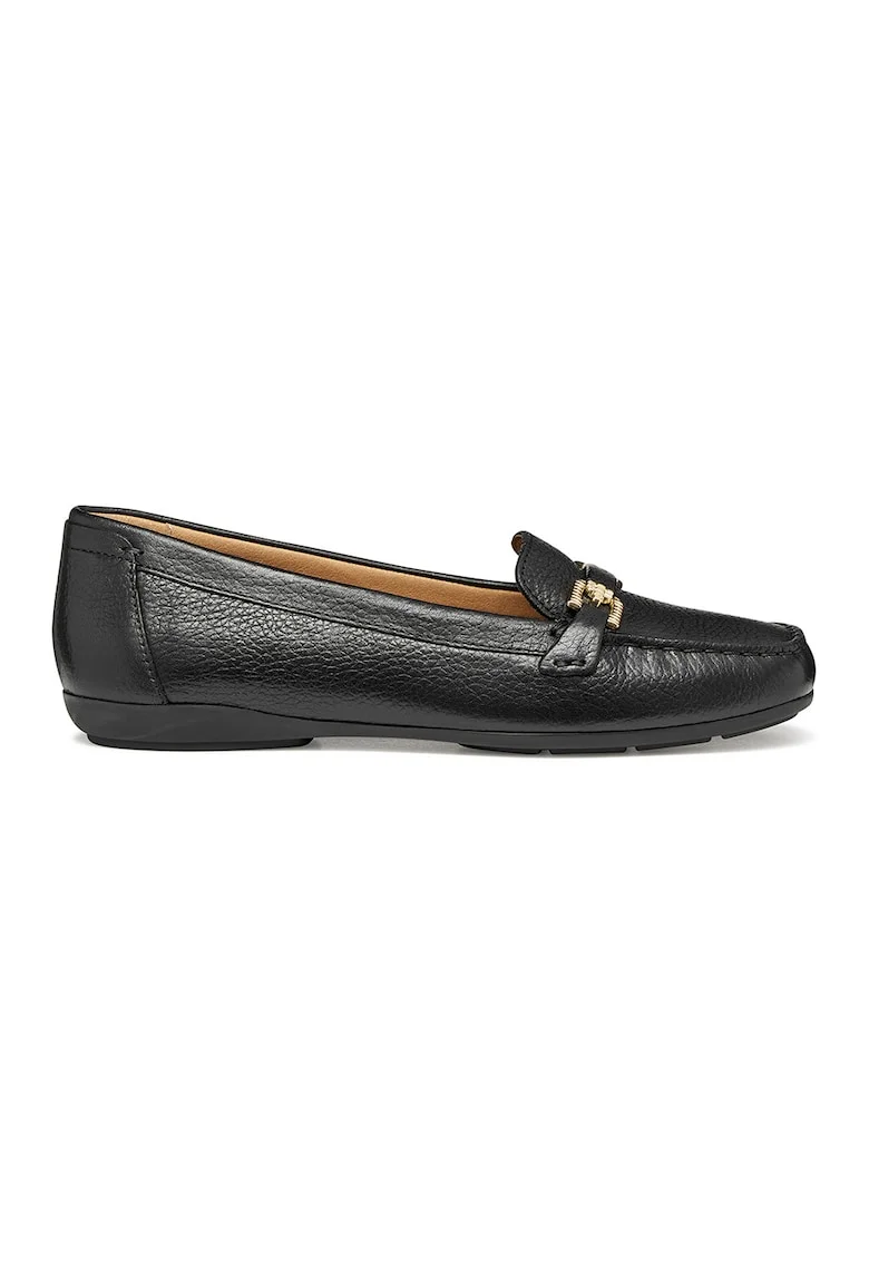 Pantofi loafer din piele cu accesoriu metalic, Negru