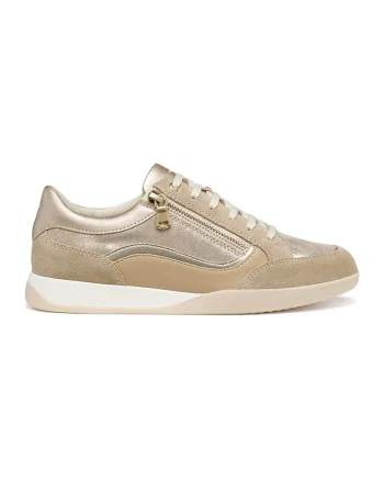 Pantofi sport cu insertii din piele intoarsa, Auriu/Maro nisip