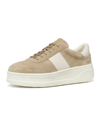 Pantofi sport Spherica flatform din piele intoarsa si piele, Maro nisip/Bej deschis