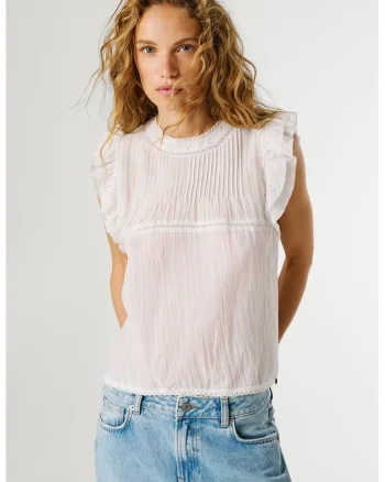 Bluza cu maneci valurite Dakota, Alb