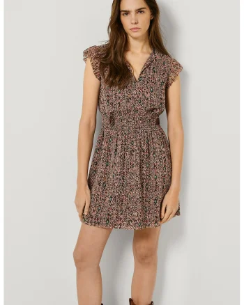 Rochie scurta cu aplicatii cu canafi si model Doty, Verde/Maro