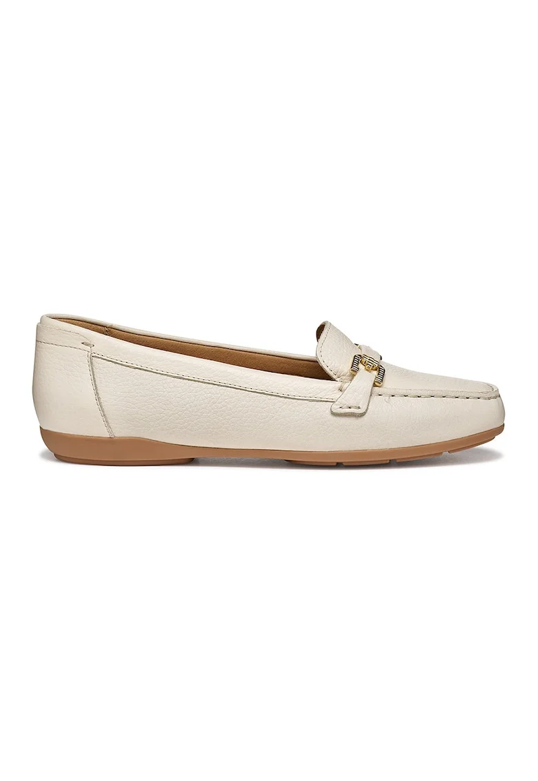 Pantofi loafer din piele cu accesoriu metalic, Bej deschis