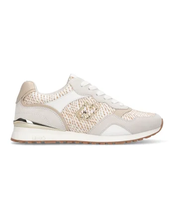 Pantofi sport din material textil cu garnituri din piele intoarsa, Alb/Bej deschis