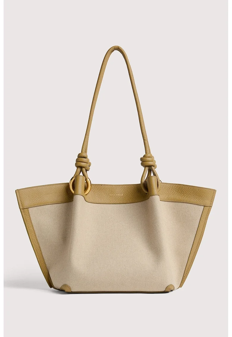 Geanta shopper din in si piele Finn, Kaki/Crem