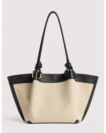 Geanta shopper din in si piele Finn, Negru/Crem
