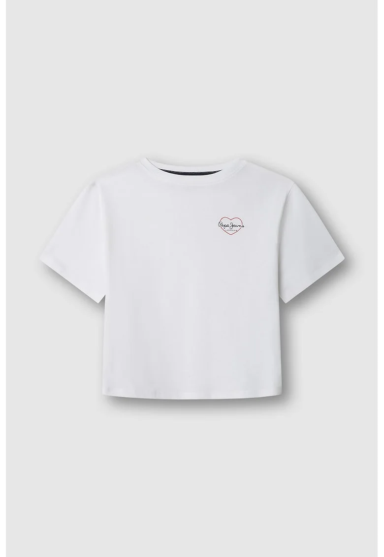 Tricou din bumbac cu decolteu la baza gatului, Alb optic