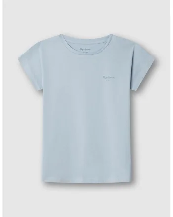 Tricou din bumbac cu logo discret, Albastru pastel
