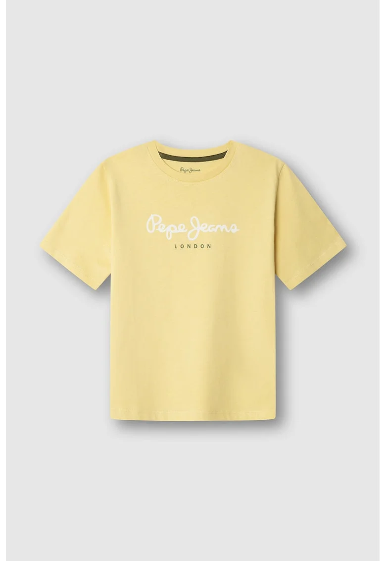Tricou de bumbac cu imprimeu logo, Alb/Galben pai/Verde feriga