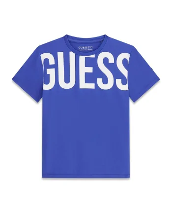 Tricou cu decolteu la baza gatului si imprimeu logo, Alb/Albastru royal