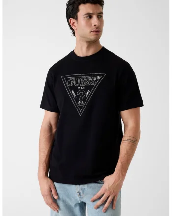 Tricou cu decolteu la baza gatului si logo, Negru/Argintiu