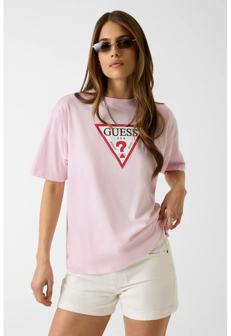 Tricou lejer cu decolteu la baza gatului, Rosu/Negru/Roz deschis