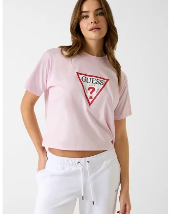 Tricou lejer din bumbac organic cu imprimeu logo pe piept, Roz pastel/Alb optic/Rosu vermillion