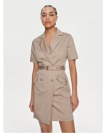 Rochie casual,  bumbac, bej, sistem inchidere cu nasturi,