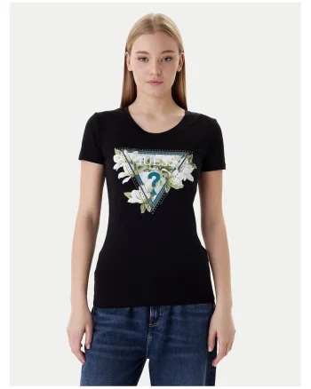 Tricou dama,  slim fit, negru, bumbac