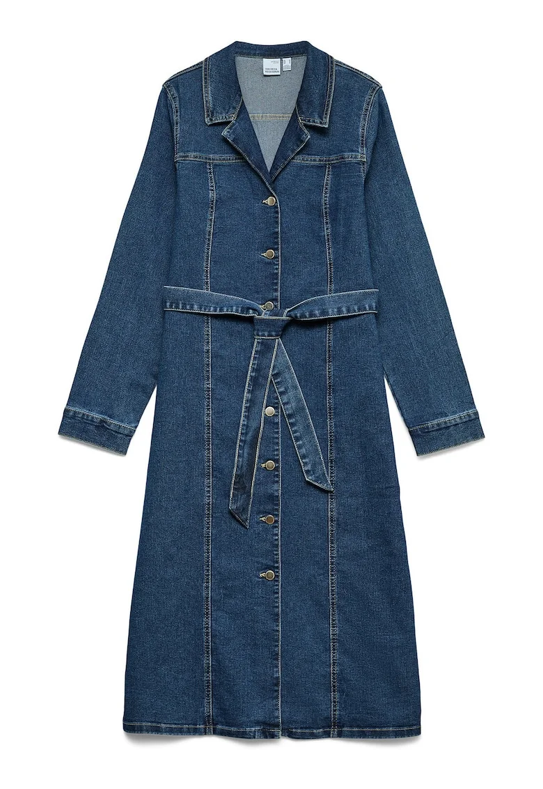 Rochie din denim,  bumbac, albastru, sistem inchidere cu nasturi, Albastru
