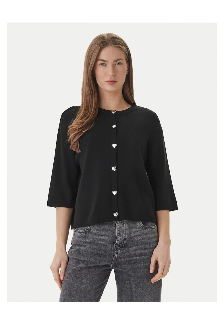 Cardigan dama,  negru, viscoza, sistem inchidere nasturi,