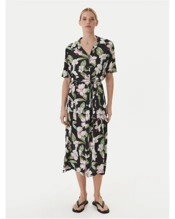 Rochie camasa,  negru, viscoza, sistem inchidere nasturi, Negru