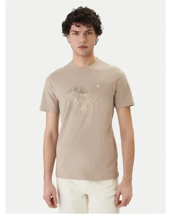 Tricou barbati,  slim fit, bej, bumbac