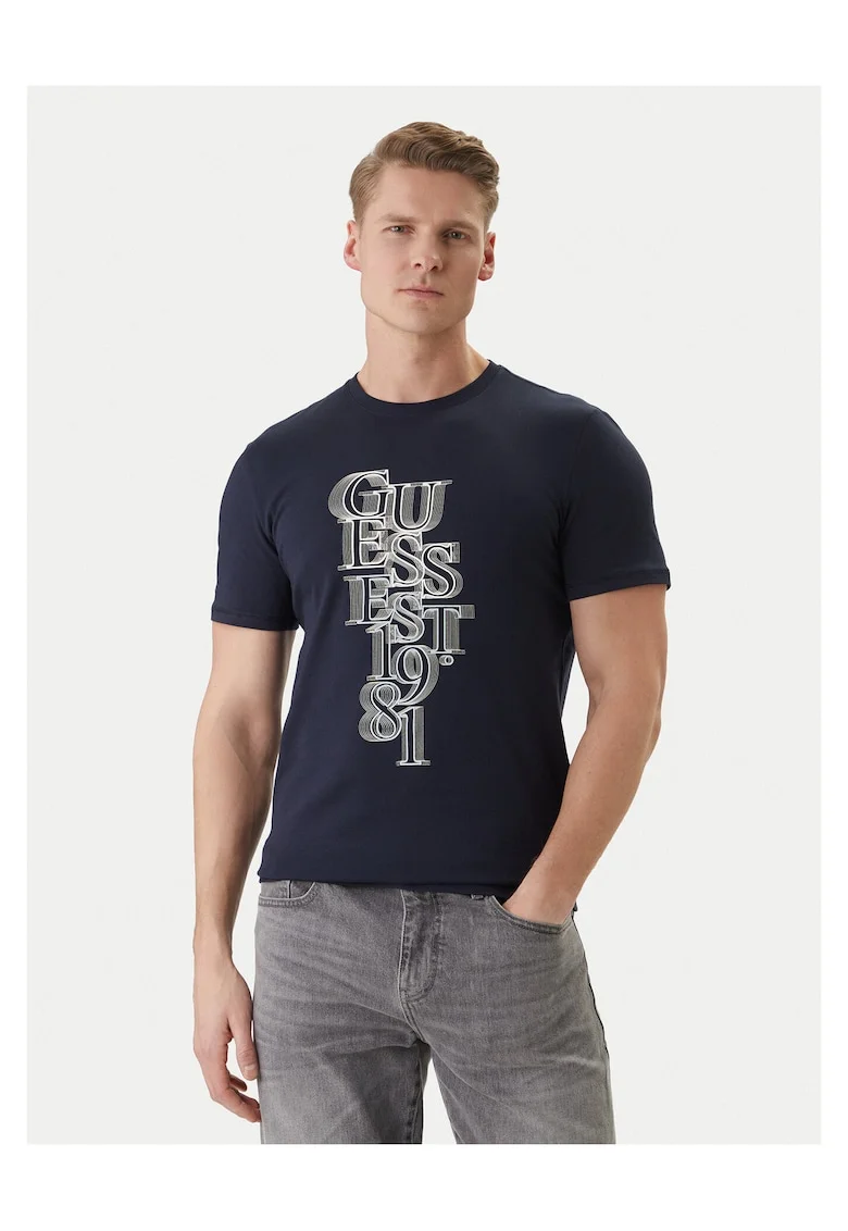 Tricou barbati,  slim fit, bleumarin, din bumbac