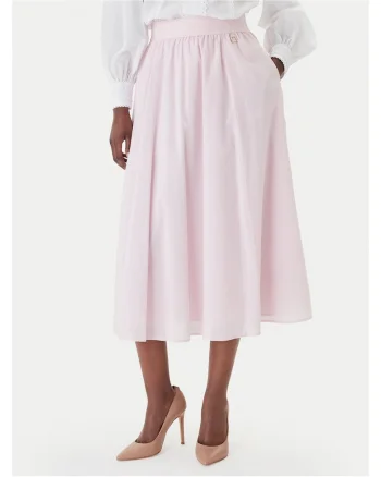 Fusta midi  bumbac, Roz