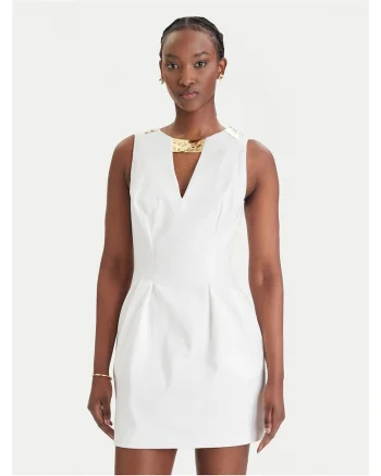 Rochie cocktail,  bumbac, alb, fermoar, Alb