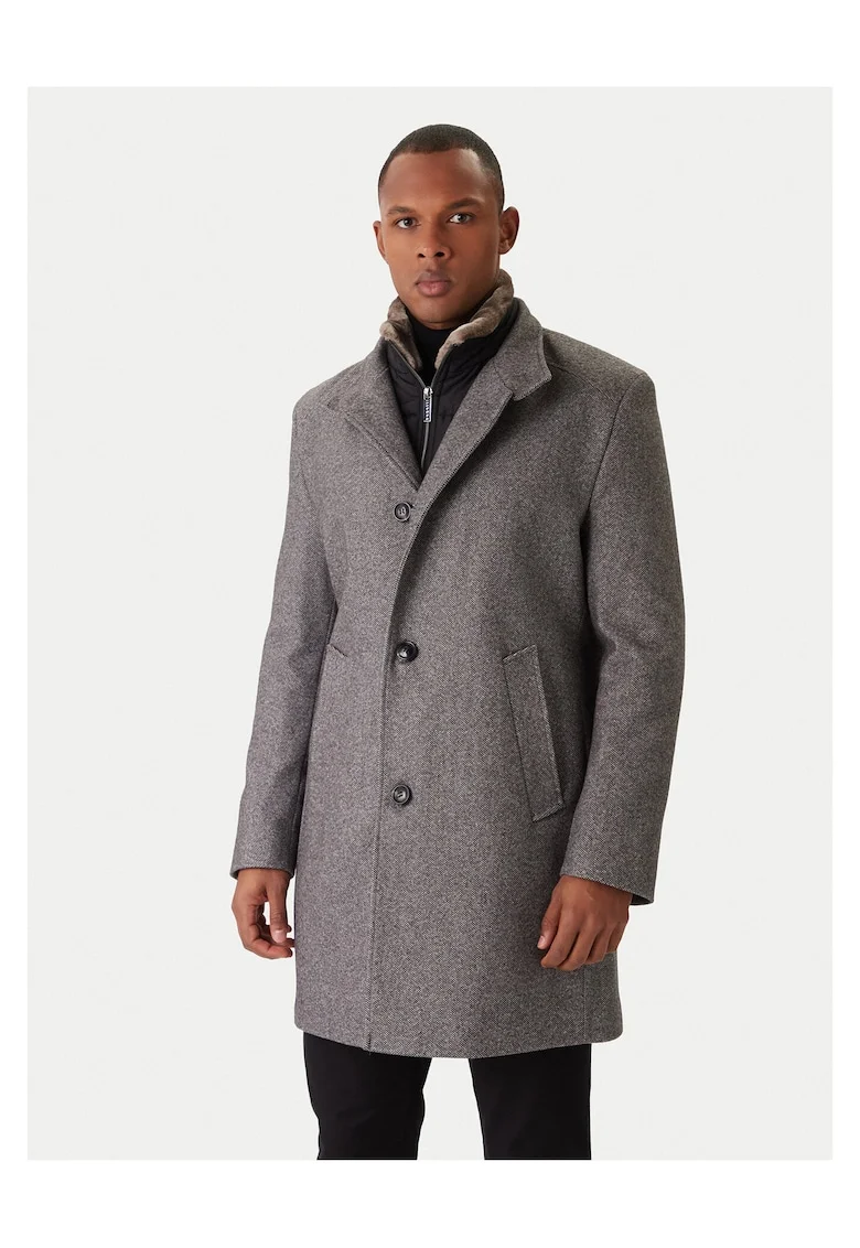 Palton de tranzitie barbati,  gri, poliester, sistem de inchidere cu nasturi,