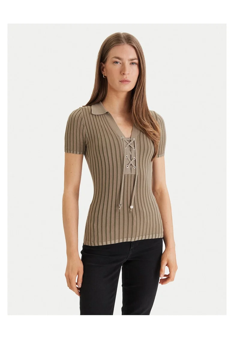 Tricou dama,  dungi, verde, viscoza/poliester/poliamida,
