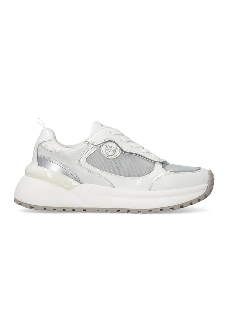 Pantofi sport cu segmente din piele si logo Gem, Gri deschis/Alb optic