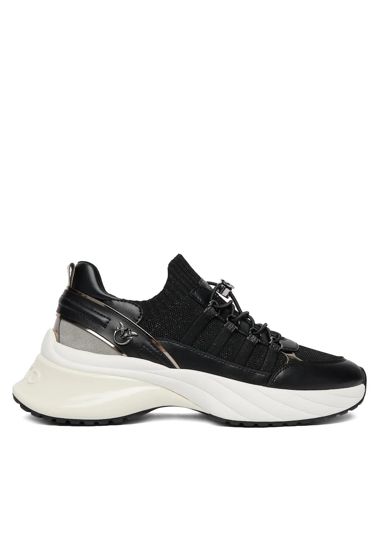 Tenisi dama,  piele naturala, negru, talpa groasa, sireti elastici, Negru