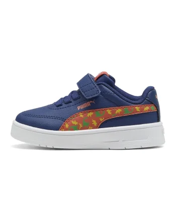 Pantofi sport Court Classic de piele ecologica cu imprimeu grafic, Albastru inchis/Portocaliu dovleac
