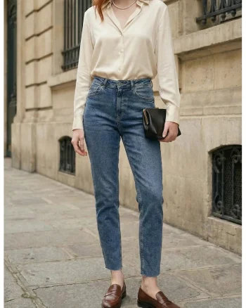 Blugi dama,  skinny, talie inalta, albastru, denim