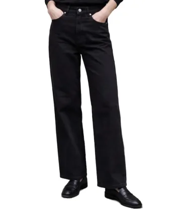 Blugi dama,  talie inalta, croiala larga, negru, denim,