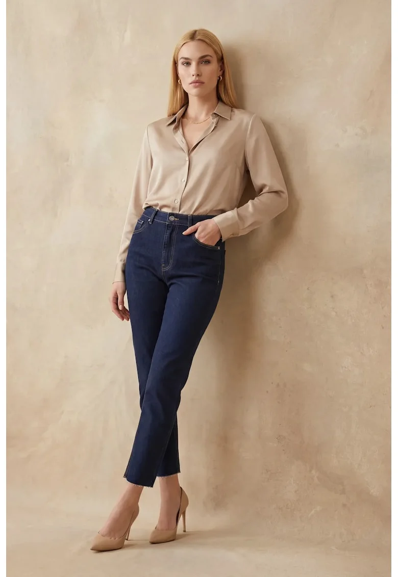 Blufi dama,  skinny, talie inalta, albastru marin