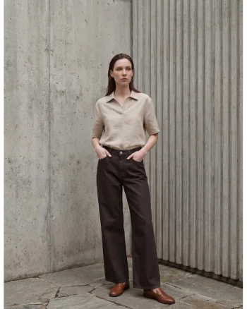 Pantaloni dama,  cu talie inalta, maro, bumbac