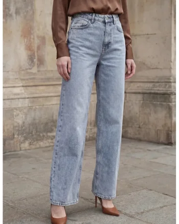 Pantaloni dama,  cu talie inalta, albastru glaciar, denim