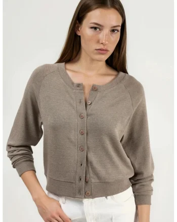Cardigan dama  guler rotund, nasturi, maro, acrilic si elastan