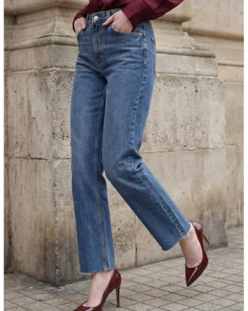 Blugi dama,  talie inalta, albastru, denim