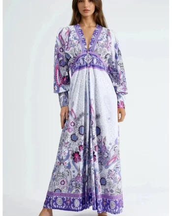 Rochie maxi  floral, violet, poliester