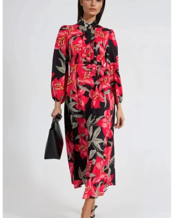 Rochie Maxi dama,  Floral, Multicolor, Poliester-Bumbac-Lycra