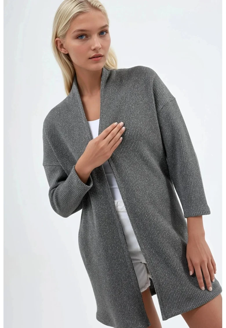 Cardigan dama,  Gri inchis, Bumbac/Poliester,