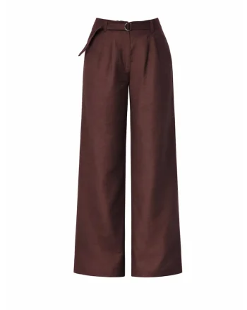 Pantaloni dama,  texturati, talie inalta, picior larg, maro, textil