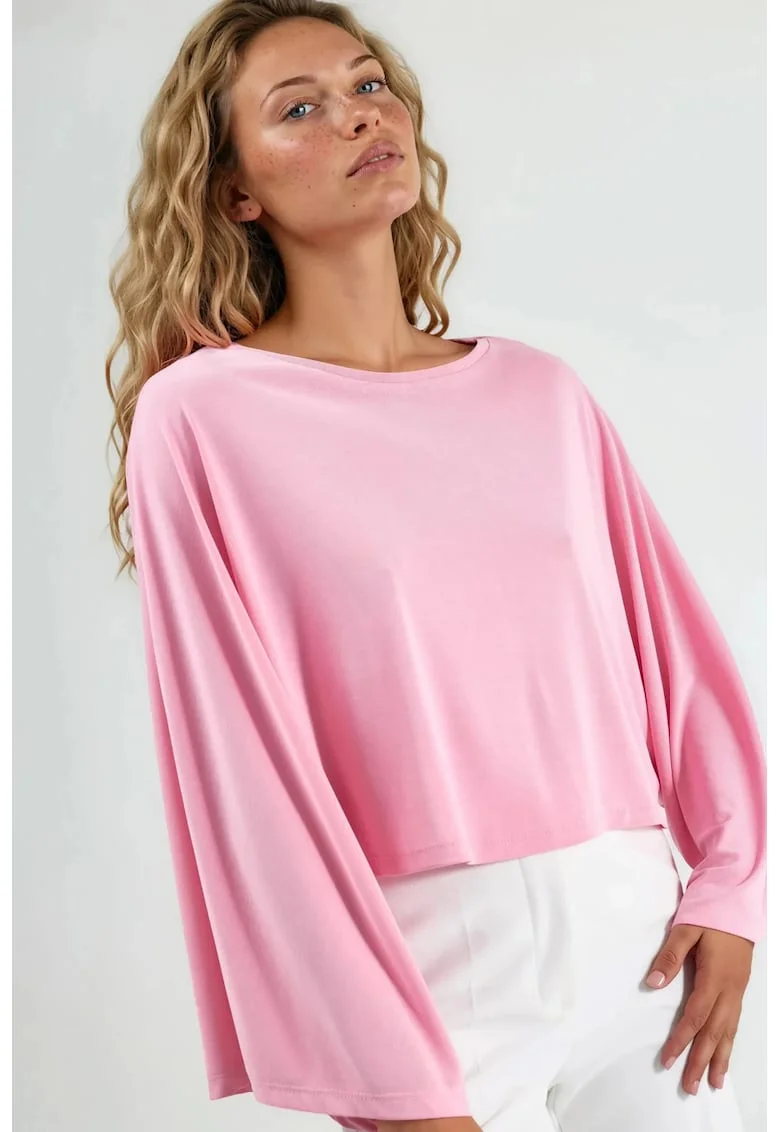 Bluza dama  croiala lejera, roz, jerseu/modal/poliester