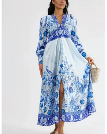 Rochie maxi dama,  albastru, poliester|lycra