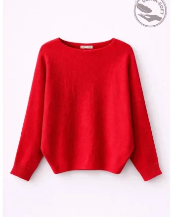Pulover dama,  tricotat oversized, rosu,
