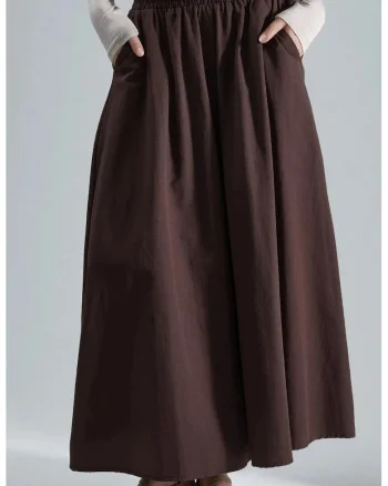 Fusta maxi  talie maro, bumbac/poliester, Maro nuc