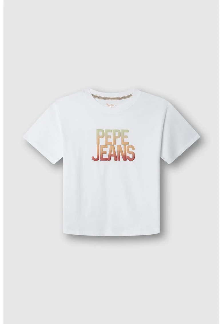 Tricou cu imprimeu logo, Alb/Portocaliu pal/Verde pal/Rosu stins