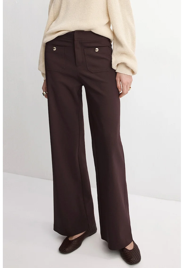 Pantaloni cu croiala ampla si nasturi decorativi, Maro cognac